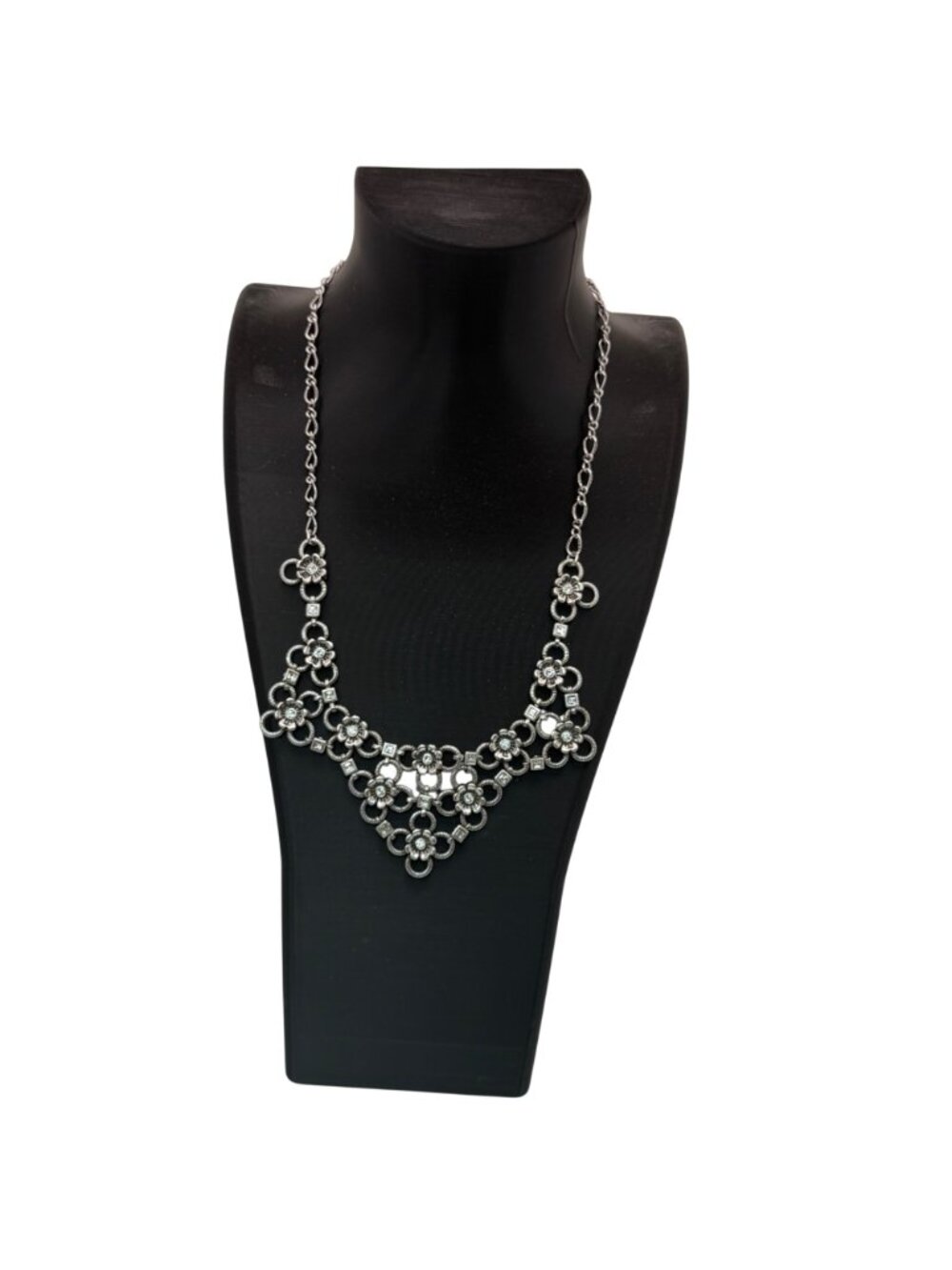 Brighton Joan Of Arc Collar Silver Tone Floral Statement Necklace Rhinestone 18" - Picture 10 of 14